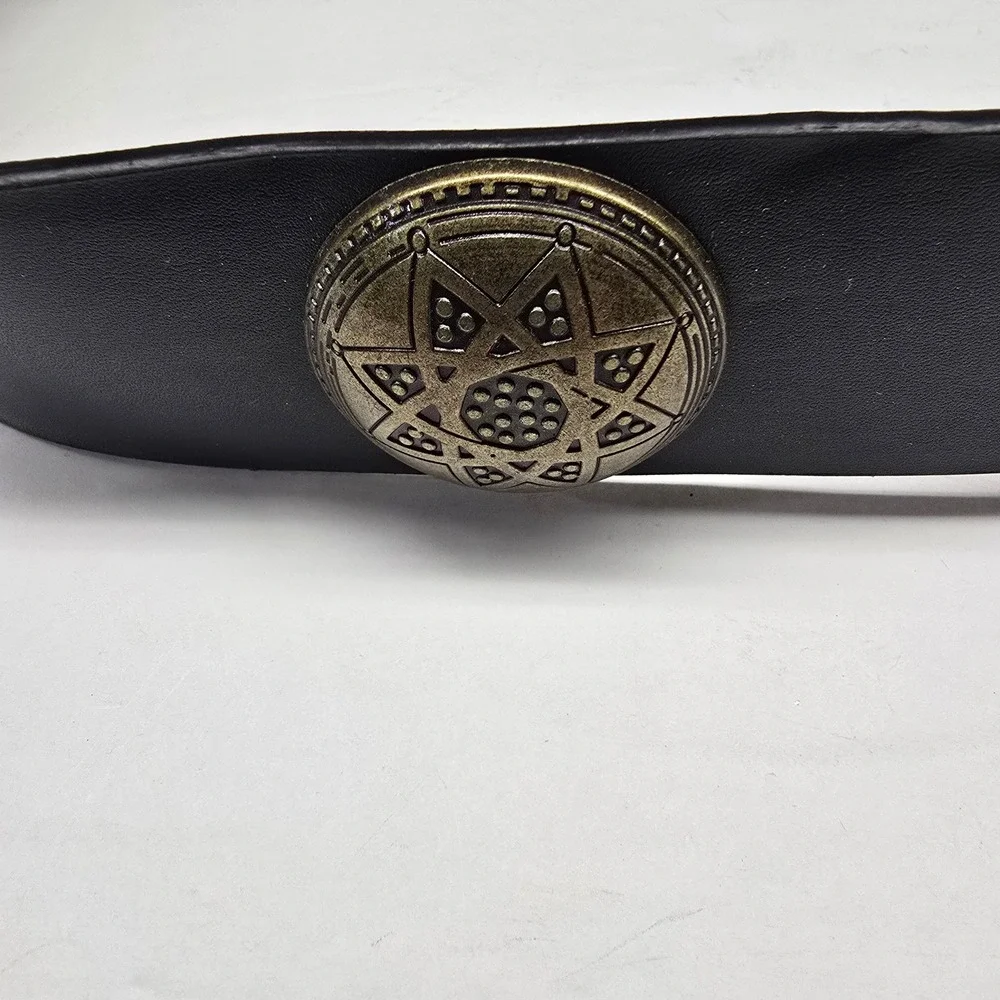 Vintage Belt Womens Medium Black Faux Leather Concho Celestial Boho Western